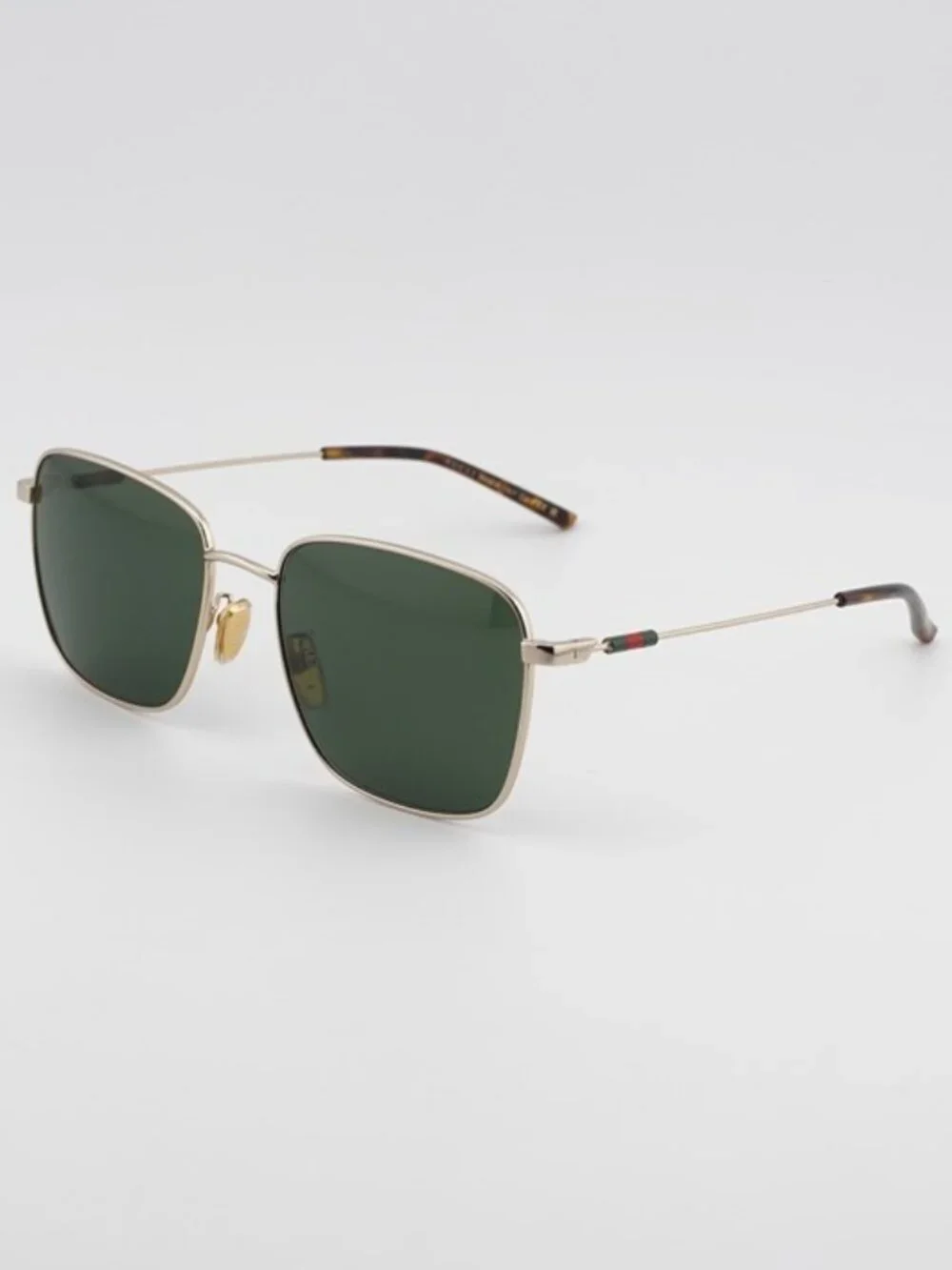 Gucci GG2097SK 002 Sunglasses Gold Square Frame, Green Lenses